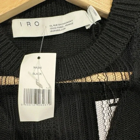 IRO PARIS NWT Nabai Black Sheer Insert Chunky Knit Sweater Jumper S